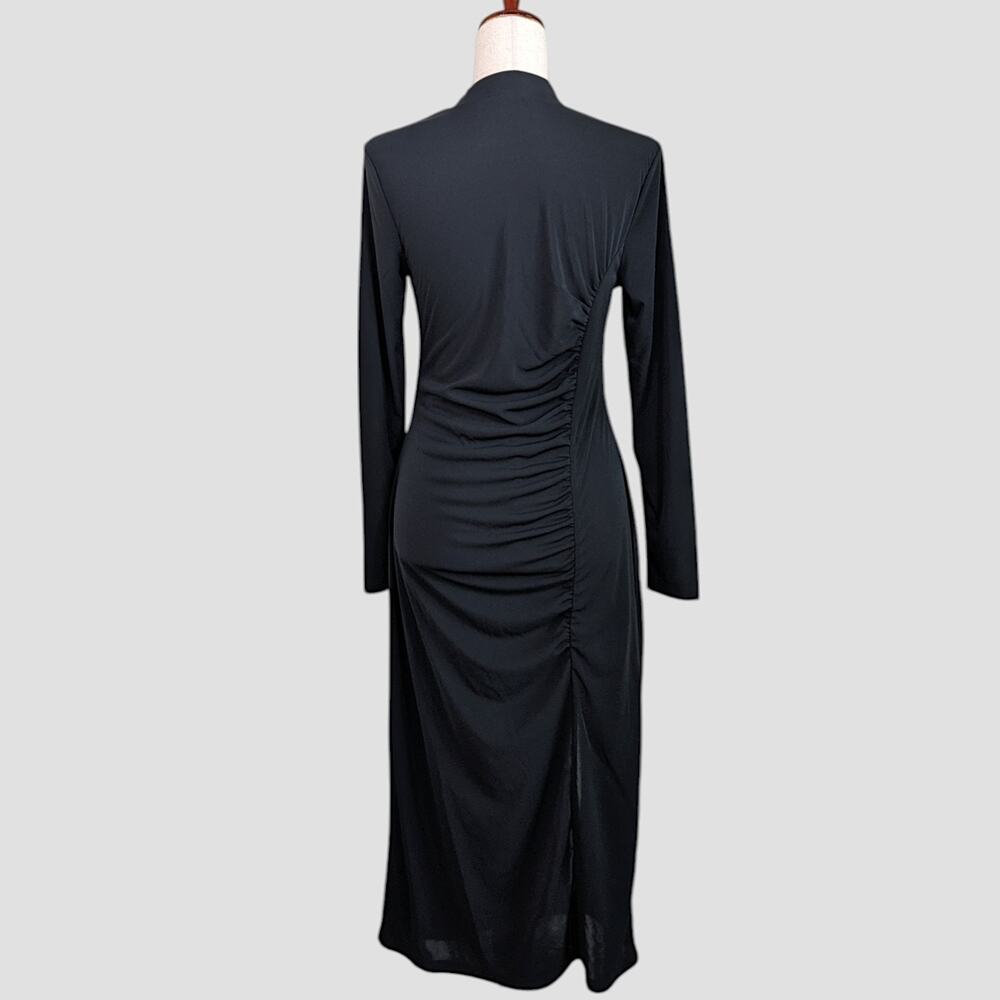 Future Collective Long Sleeve Mock Neck Ruched Black Midi Dress Women’s Medium - Picture 4 of 16